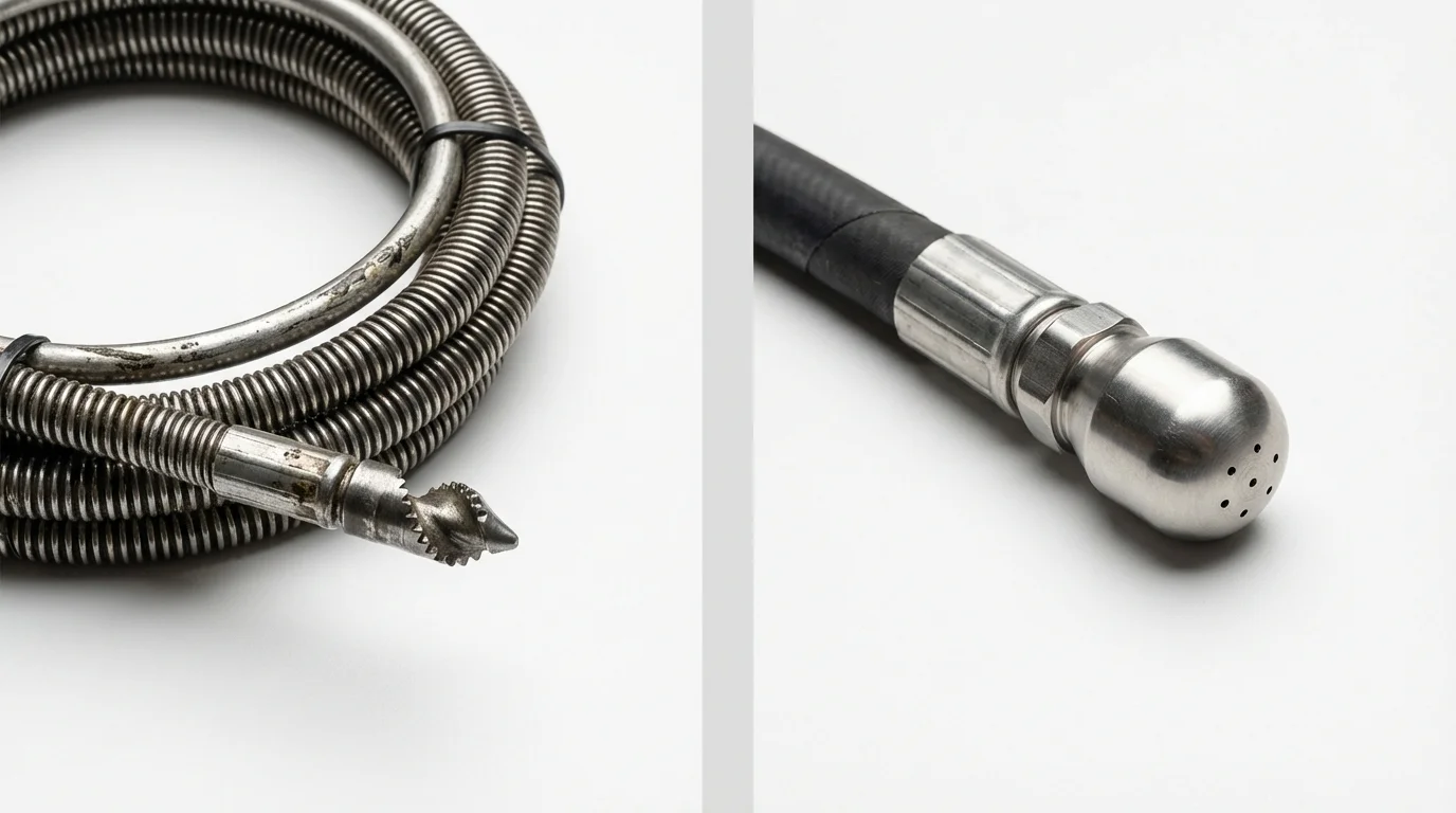 Drain snake cable and hydro jetting nozzle used for drain cleaning in Frederick, OK