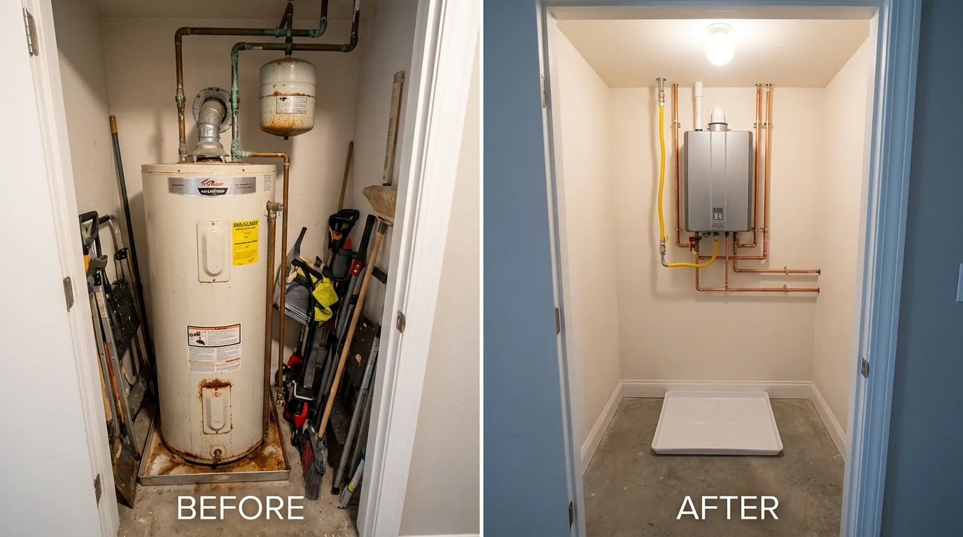 Tank water heater versus wall-mounted tankless unit comparison for Frederick, OK homeowners