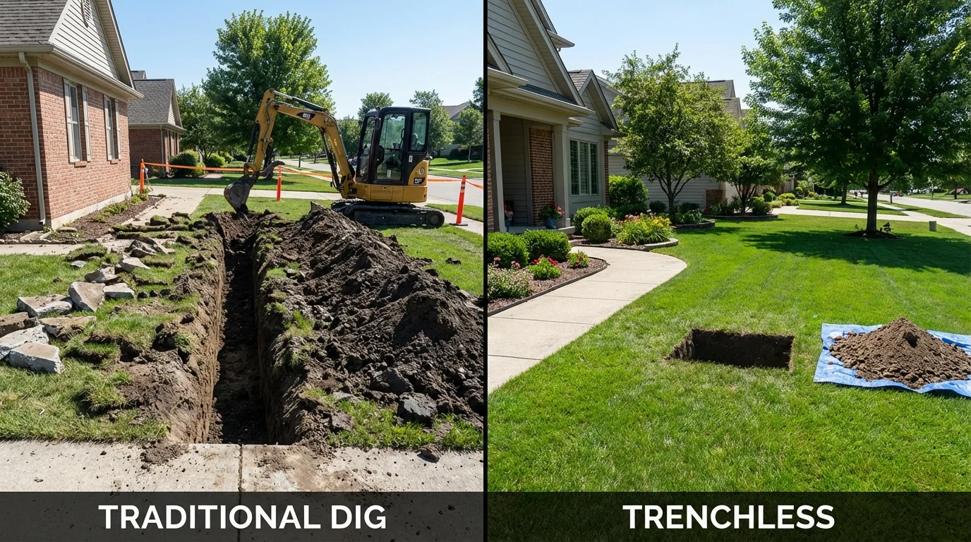 Trenchless sewer repair with minimal yard damage versus traditional excavation in Frederick, OK